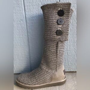 UGG Cardy Women’s Boot‎ Knee High Knit Slip On Size US 8  EU 39 Gray Button